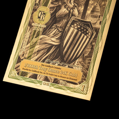 1/500 OZT 24K GOLD WASHINGTON DC GOLDBACK AURUM NOTES ALPHA + UV LIGHT + SLEEVE