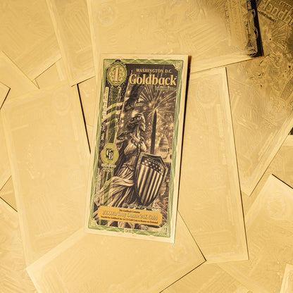 1/500 OZT 24K GOLD WASHINGTON DC GOLDBACK AURUM NOTES ALPHA + UV LIGHT + SLEEVE