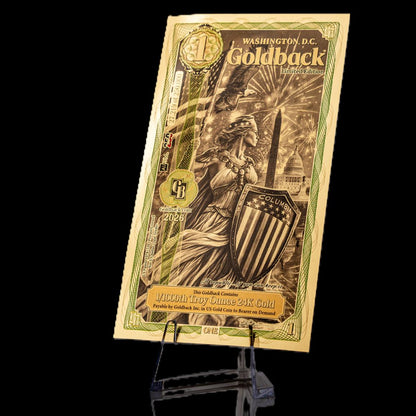 1/333 OZT 24K GOLD WASHINGTON DC GOLDBACK AURUM NOTES ALPHA + UV LIGHT + SLEEVE