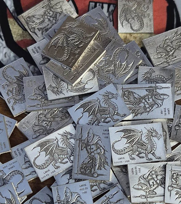 1/1333 OZT 24K GOLD 3 x 1/4 IDAHO GOLDBACK AURUM NOTES ALPHA & Dragon + Knight Silver Art Bars (Rare 1 of 100) Mint