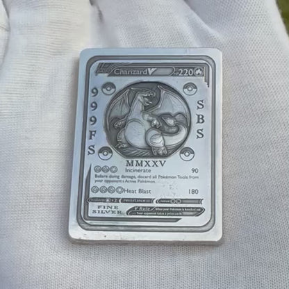 Pokémon 'Fire Charizard' 2.82 oz .999 Pure Silver Trading Card Hand Crafted by St Bee's in England, Satin Finish, Includes Poké Ball & COA, Mint Condition Limited Edition