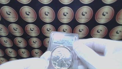 2021 $1 American Silver Eagle (2 Coin Set) PCGS MS70 First Day of Issue Type 1 & Type 2