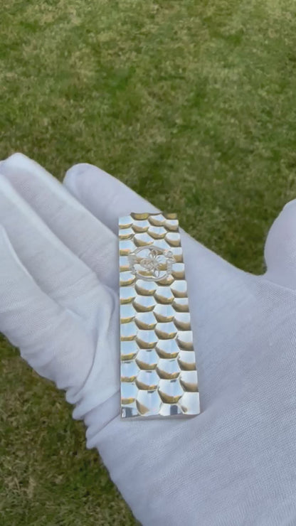 'Honey Bar' 4.14 oz .999 Fine Silver Bar, Hand Crafted by St Bee's in England, Shiny Finish, Includes Wood Treasure Chest, COA, Mint Condition, Limited Edition