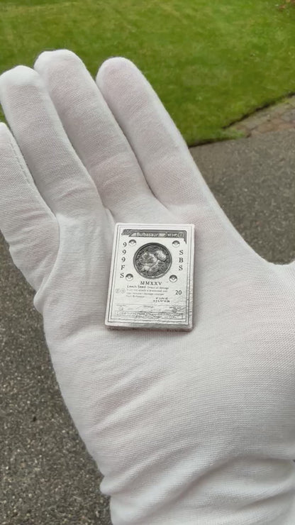 Pokémon Bulbasaur 2.44 oz .999 Pure Silver Trading Card Hand Crafted by St Bee's in England, Satin Finish, Includes Poké Ball & COA, Mint Condition Limited Edition