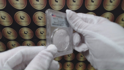 Burnished 2023 (W) $1 American Silver Eagle PCGS SP70 First Day of Issue American Flag Label (1 of 1,869)