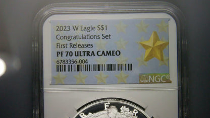 Proof 2023 (W) $1 American Silver Eagle NGC PF70 First Releases Congratulations Set West Point Star Gold Star Label Mint Condition (1 of 433)