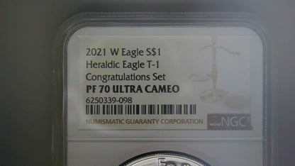 Proof 2021 (W) $1 American Silver Eagle NGC PF70 Type 1 Congratulations Set Modern Brown Label Mint Condition (Rare 1 of 984)