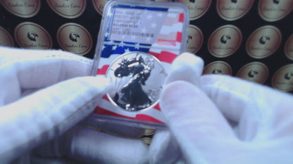 Reverse Proof 2021 Type 1 and Type 2 (2 Coin Set) $1 American Silver Eagle NGC PF69 Heraldic Eagle Label Flag Holder Mint Condition